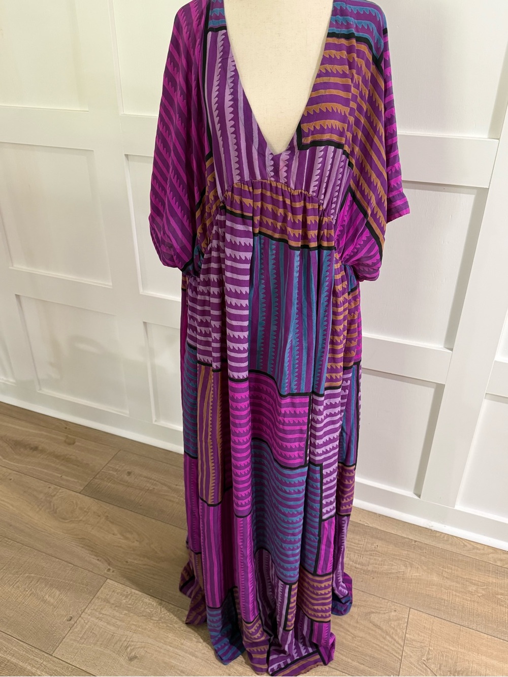 Anthropologie Anupamaa 100% Silk Geometric Maxi Dress Purple Size L - Picture 3 of 7